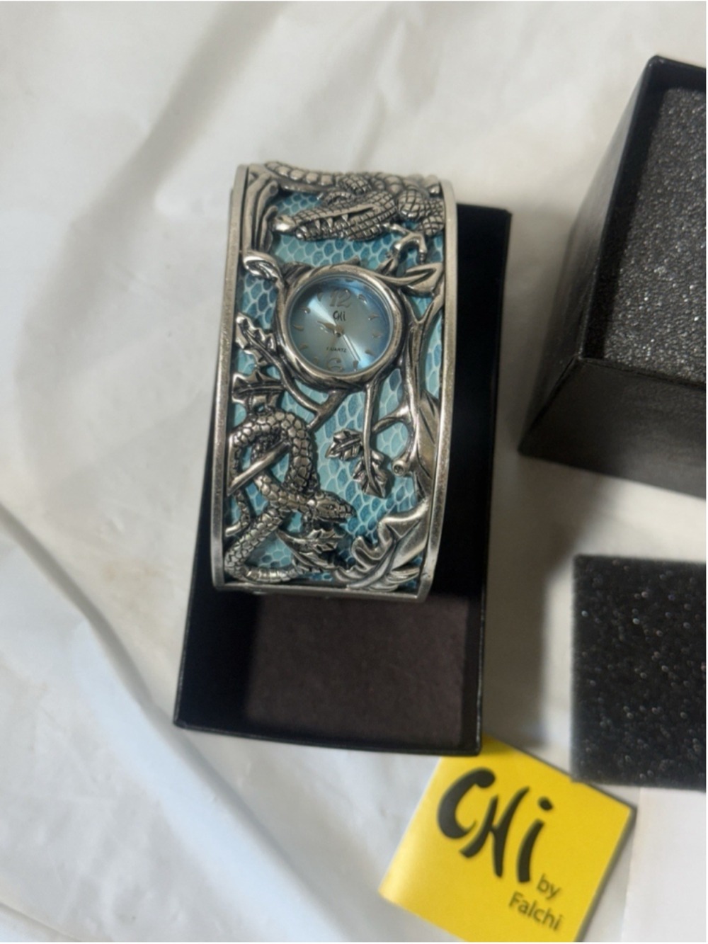 Chi By Falchi Garden Of Eden Silver tone Reptile Cuff Watch bangle BRACELET NEW - Picture 3 of 16